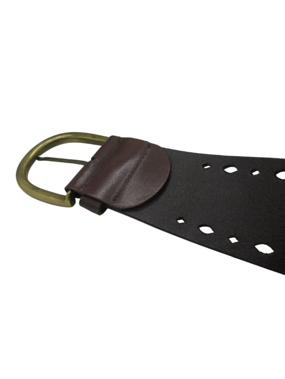 Linea Pelle Leather Belt With Brass Buckle & Cutout Design Brown Small Designer